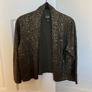 Eileen FIsher Open Front Sequin Sparkle Silk Blend Cardigan XS